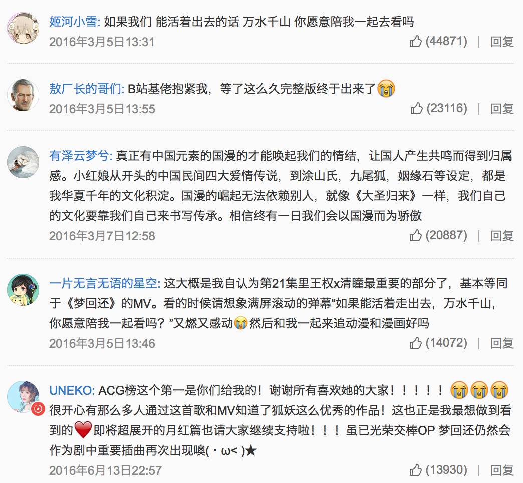 《狐妖小红娘》王权篇OP《梦回还》在网易云音乐的评论