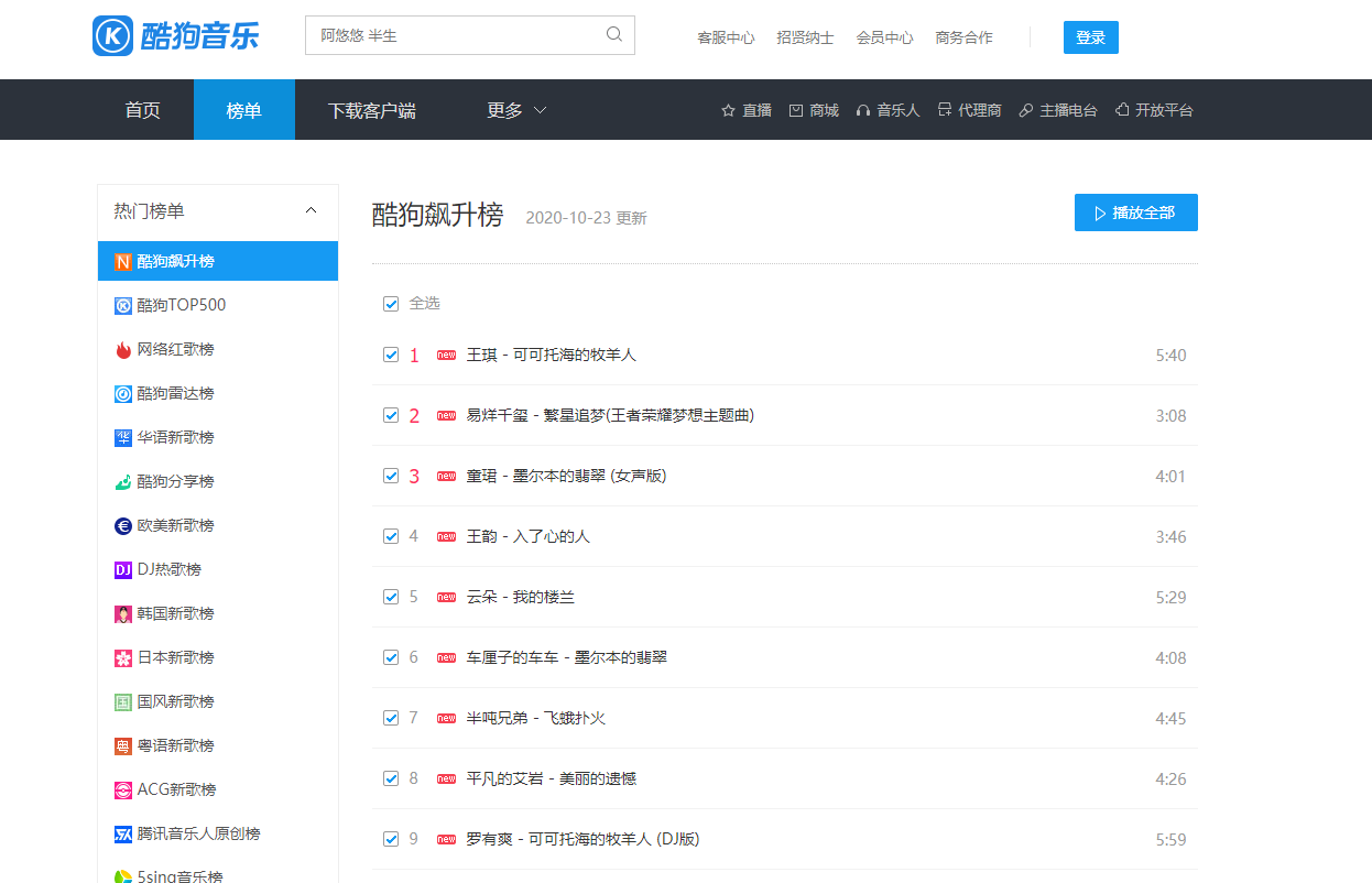 Python爬虫案例:爬取酷狗音乐全排行榜歌曲