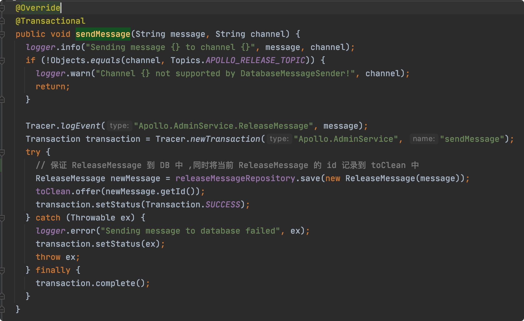 DatabaseMessageSender#sendMessage
