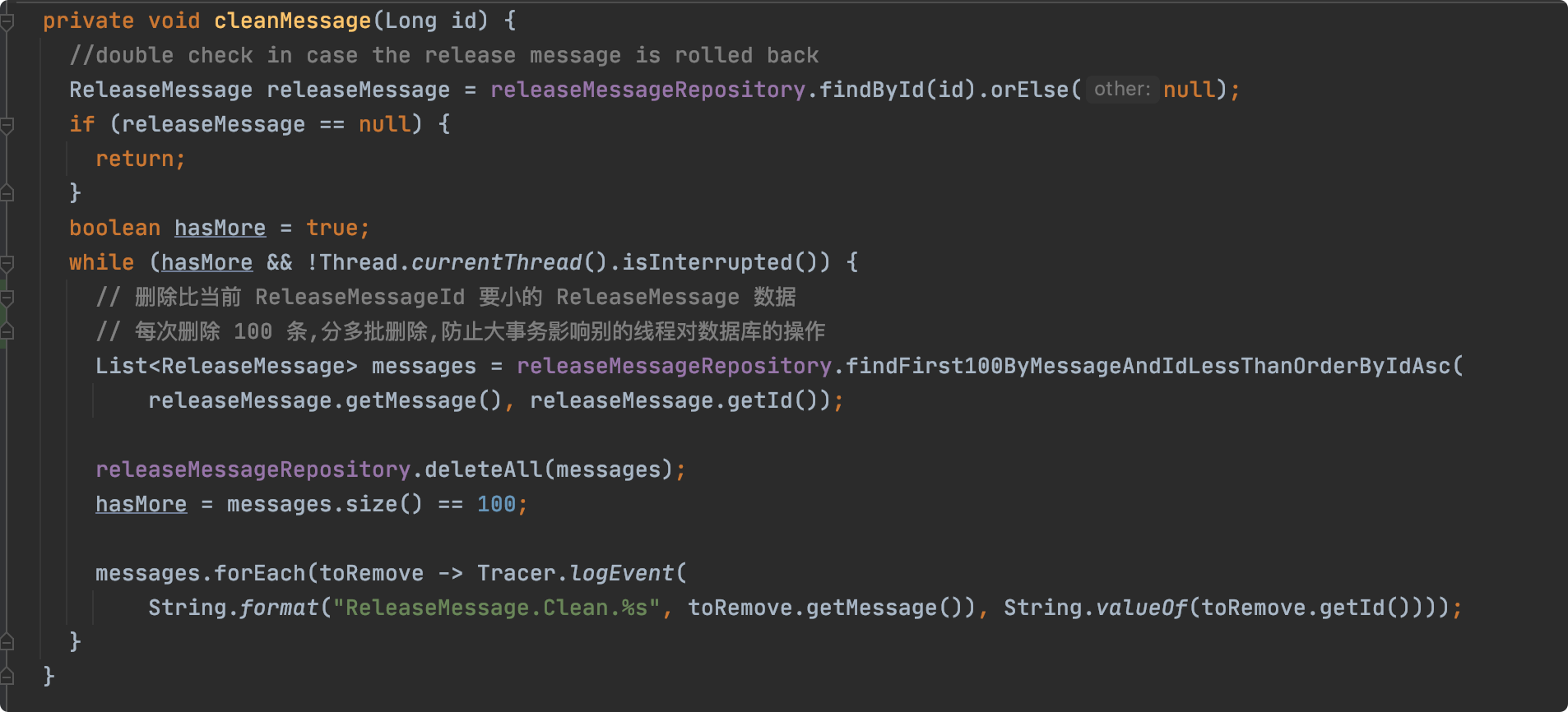 DatabaseMessageSender#cleanMessage